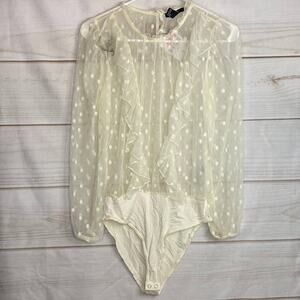 Forever 21 Off White Sheer Long Sleeve Bodysuit Size Small